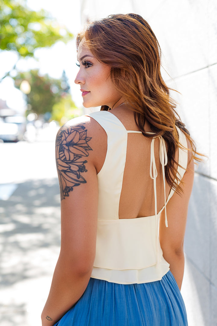 The Marlow Satin Open Back Flutter Top
