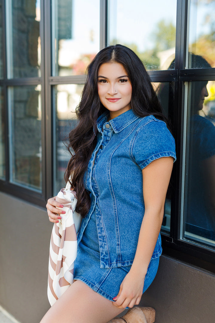 The Now and Then Short Sleeve Denim Top