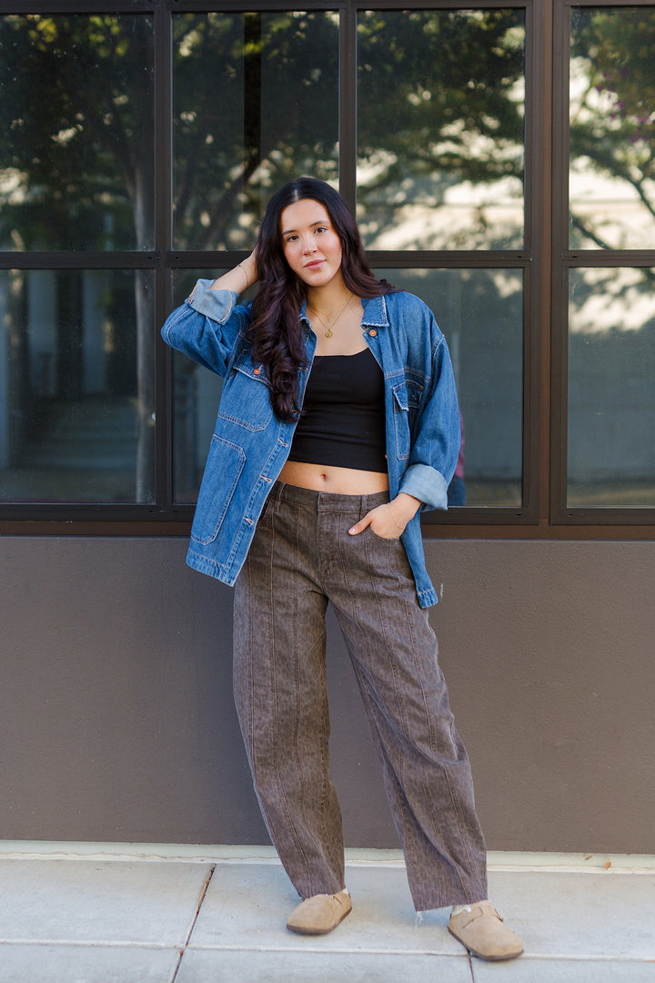 The DTLA Cheetah Seamed Barrel Jeans by Hidden