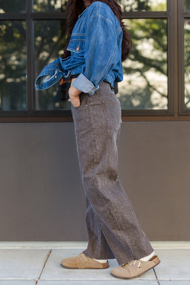 The DTLA Cheetah Seamed Barrel Jeans by Hidden
