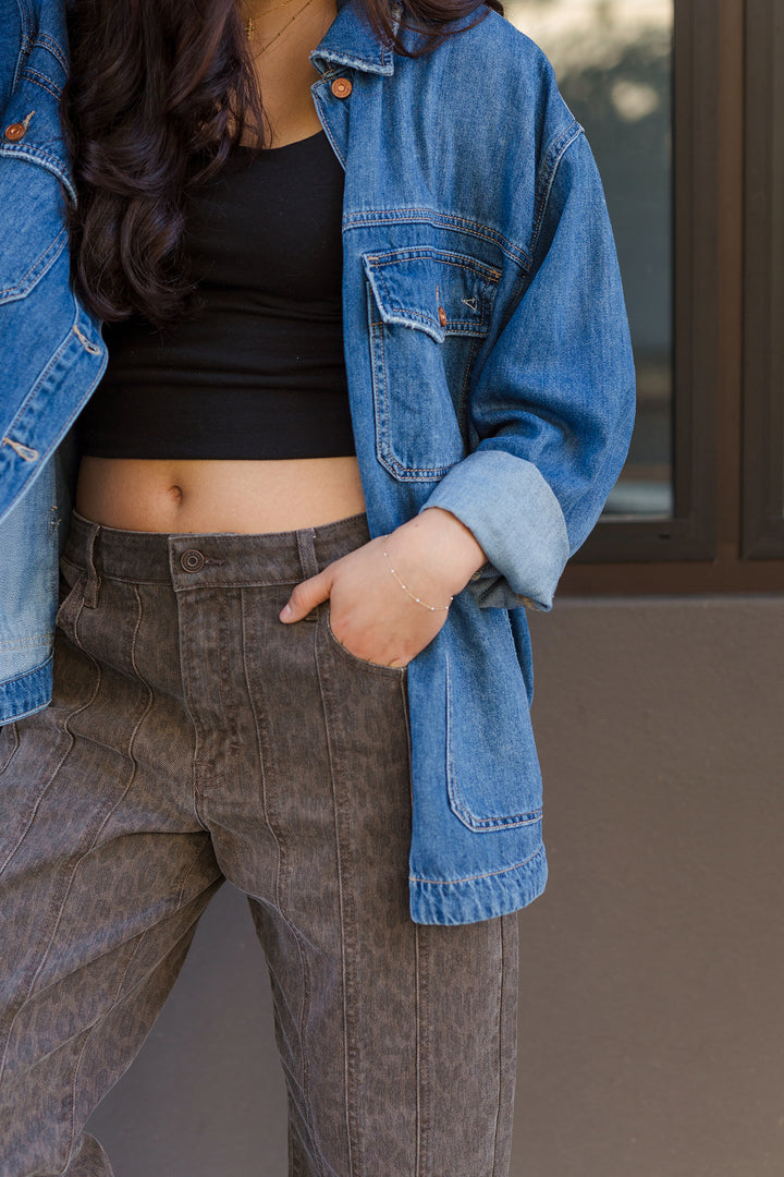The DTLA Cheetah Seamed Barrel Jeans by Hidden