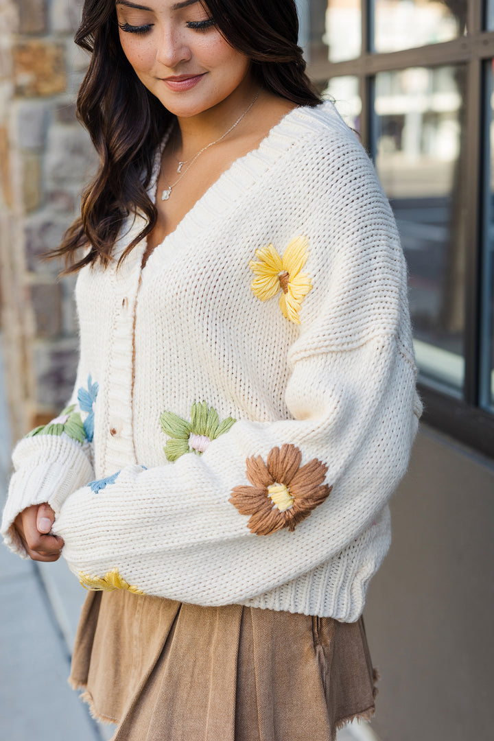 The Flower To My Garden Embroidered Floral Knit Cardigan