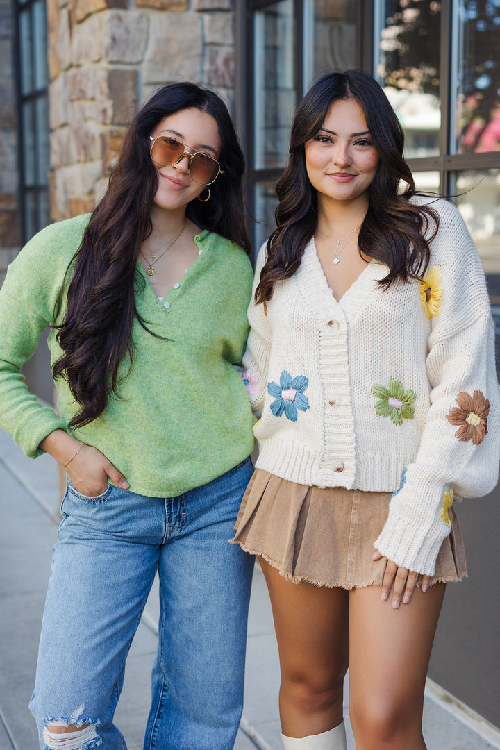 The Flower To My Garden Embroidered Floral Knit Cardigan