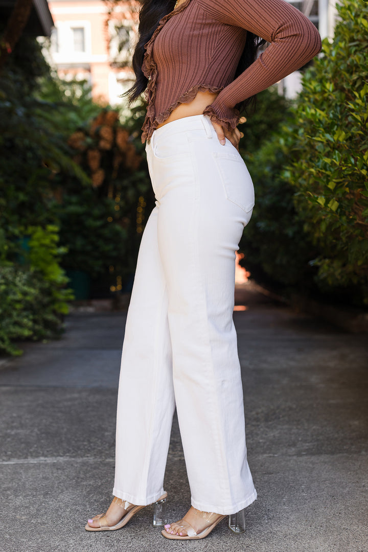 The Bright Side White Wide Leg Jeans