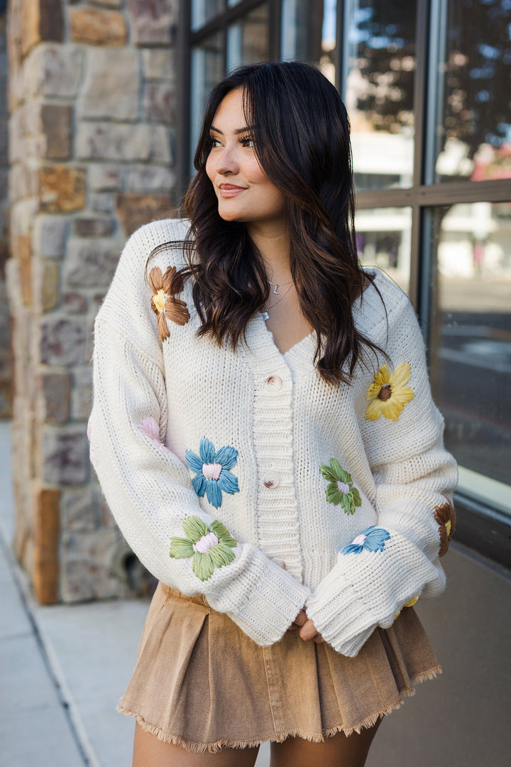The Flower To My Garden Embroidered Floral Knit Cardigan