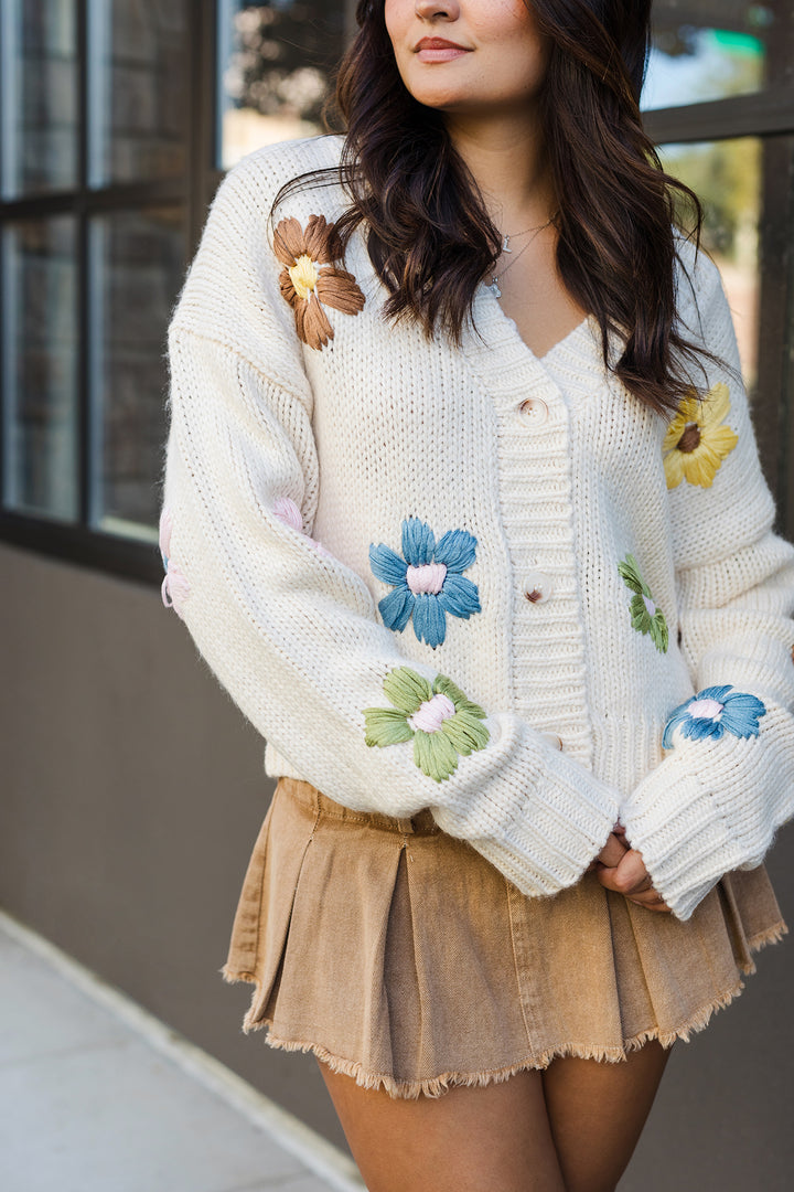 The Flower To My Garden Embroidered Floral Knit Cardigan