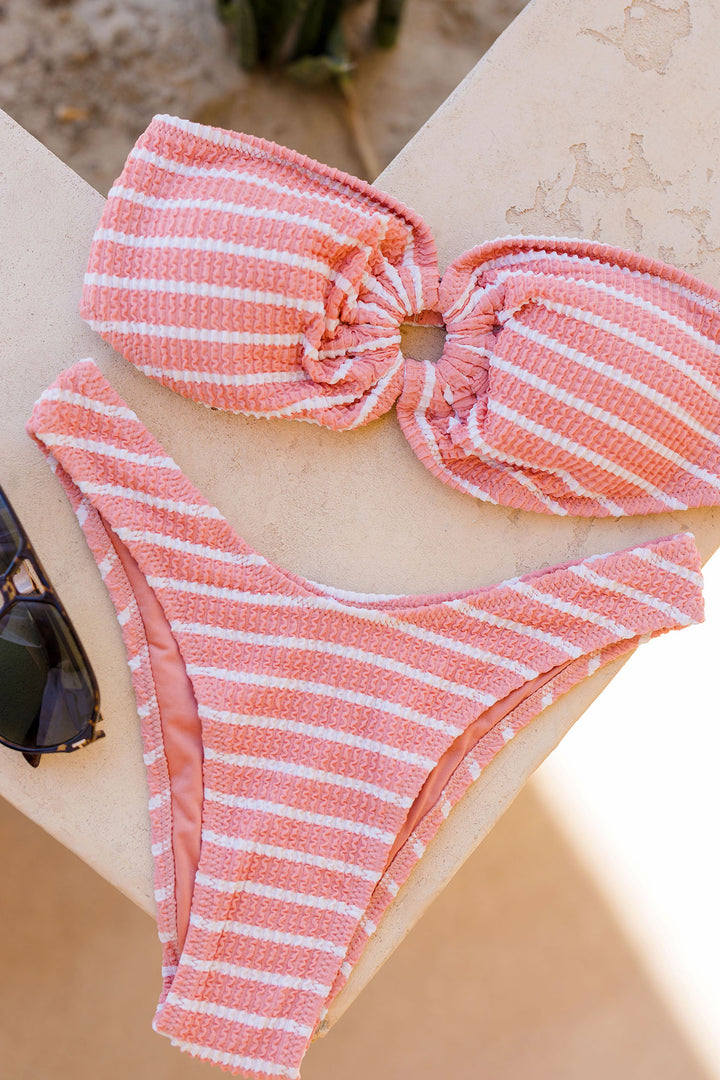 The Papaya Striped Bandeau Bikini Top