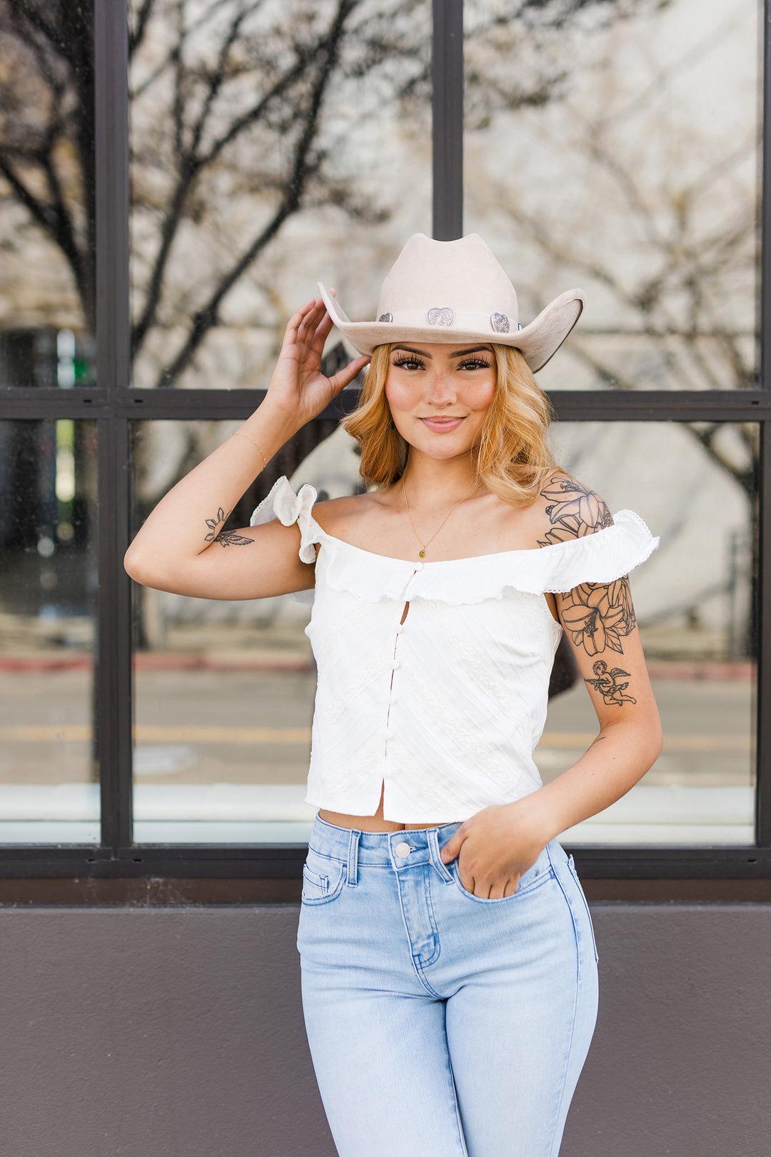 The First Rodeo White Ruffled Top
