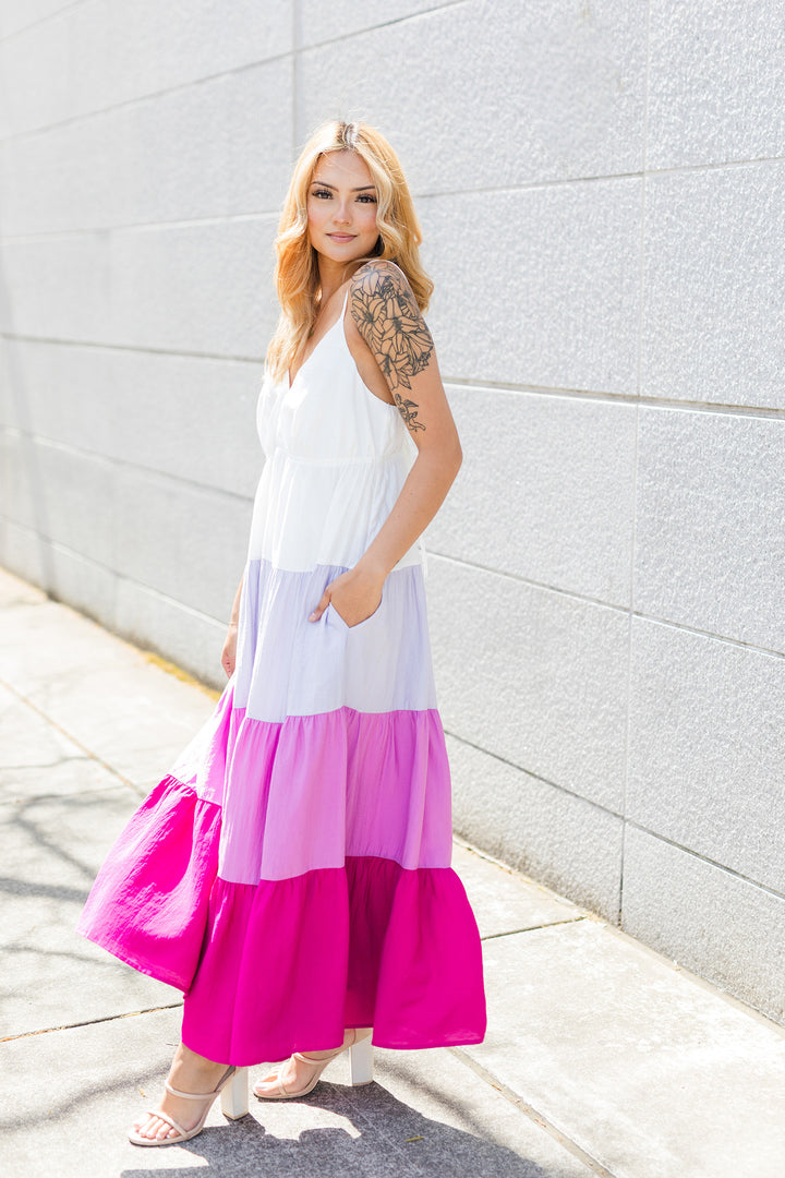 The Sangria Summer Magenta Color Block Maxi Dress