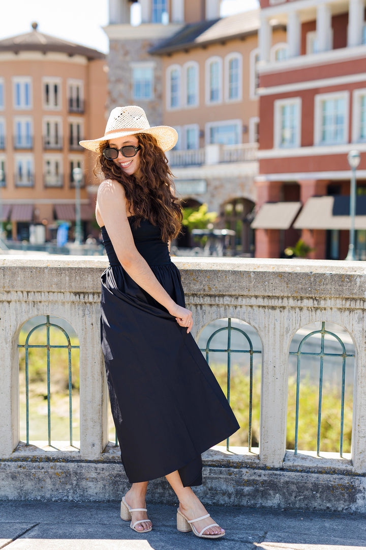 The Vivian Black Strapless Maxi Dress