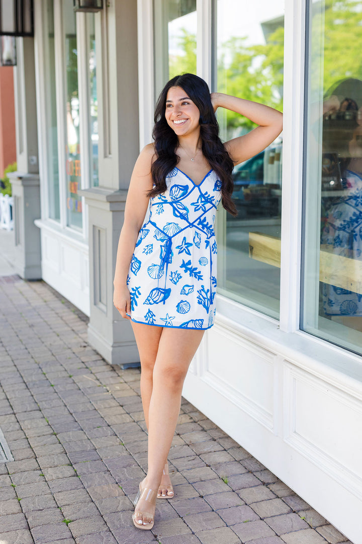 The Suzy By The Seashore Blue Print Mini Dress