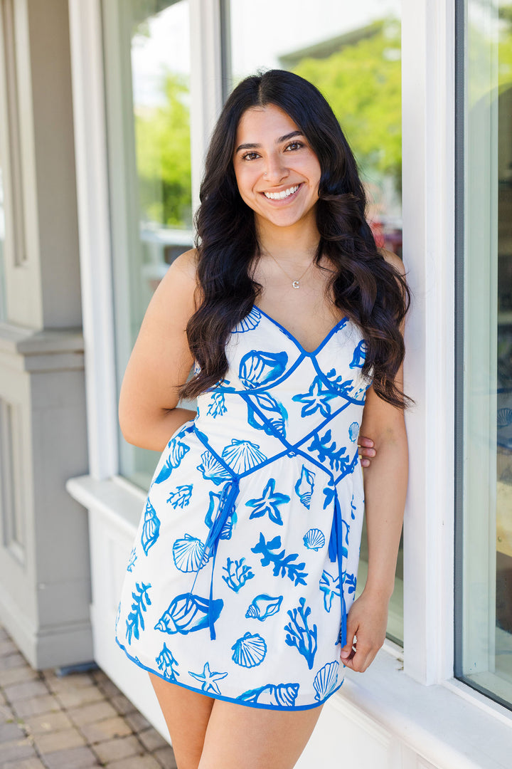 The Suzy By The Seashore Blue Print Mini Dress