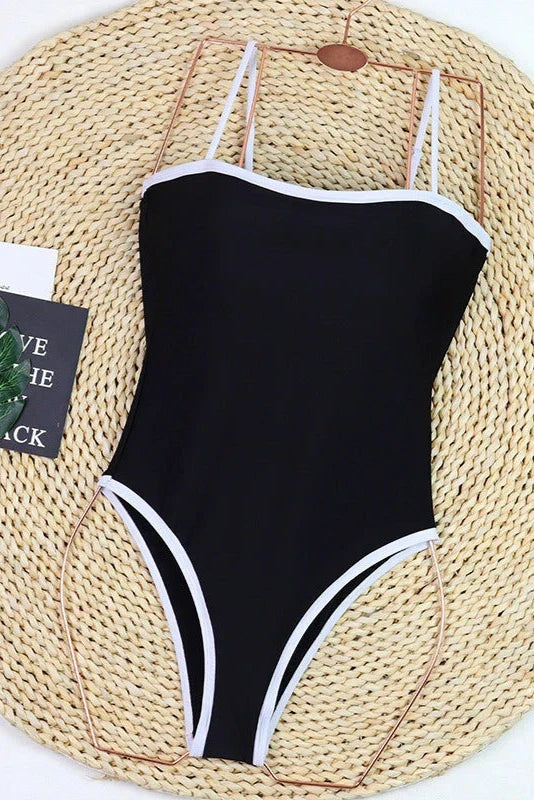 The Cameron Simple Color Block Black One Piece Swimsuit