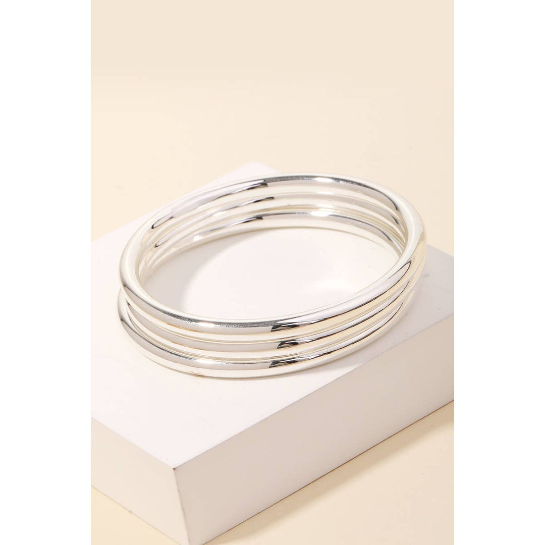 The Silver Metallic Triple Bangle Bracelet Set