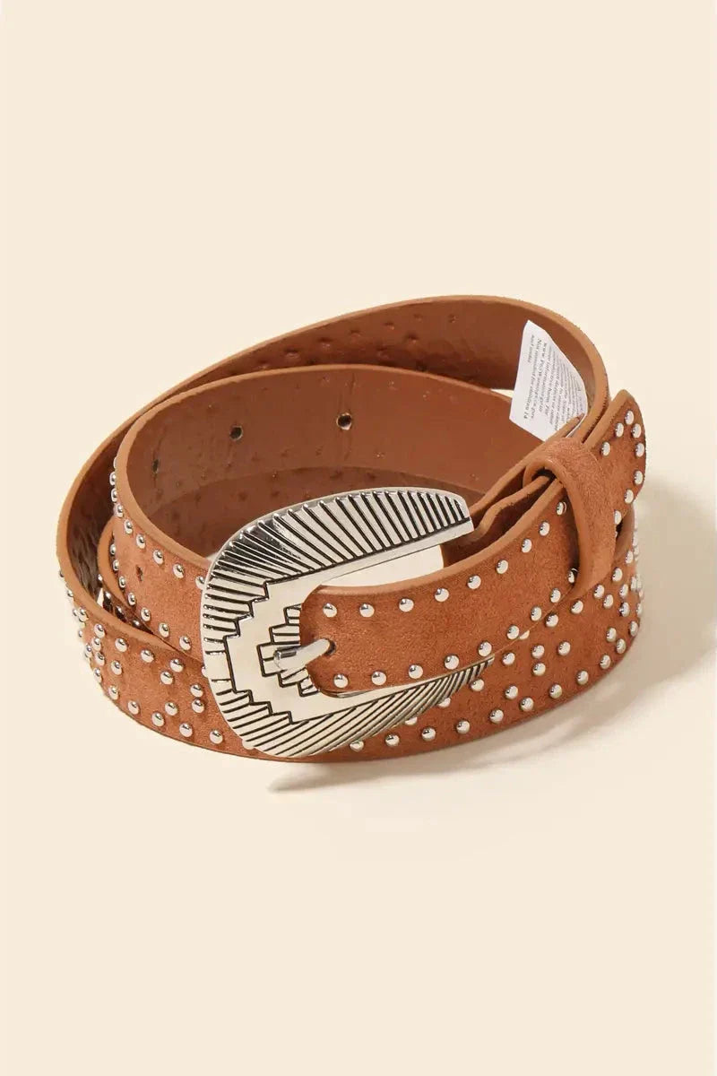 Western Brown Vegan Leather Studded Buckle Belt Studded Western Belt - Brown | Levi main image 3