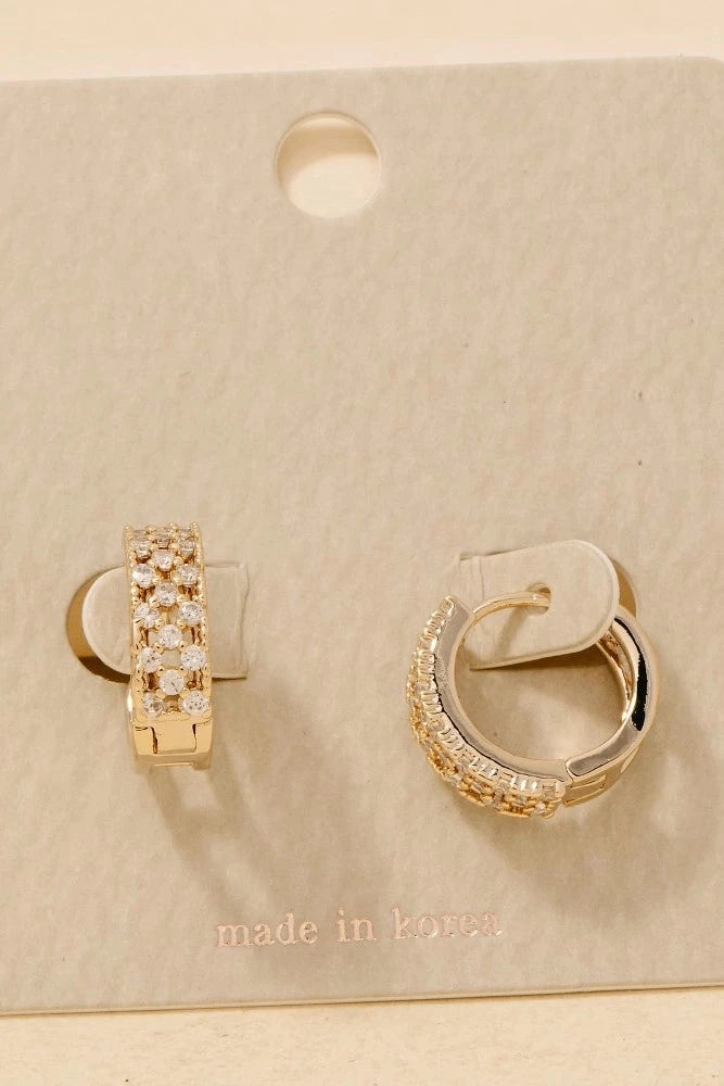 Rhinestone Checkered Hinge Hoop Earrings