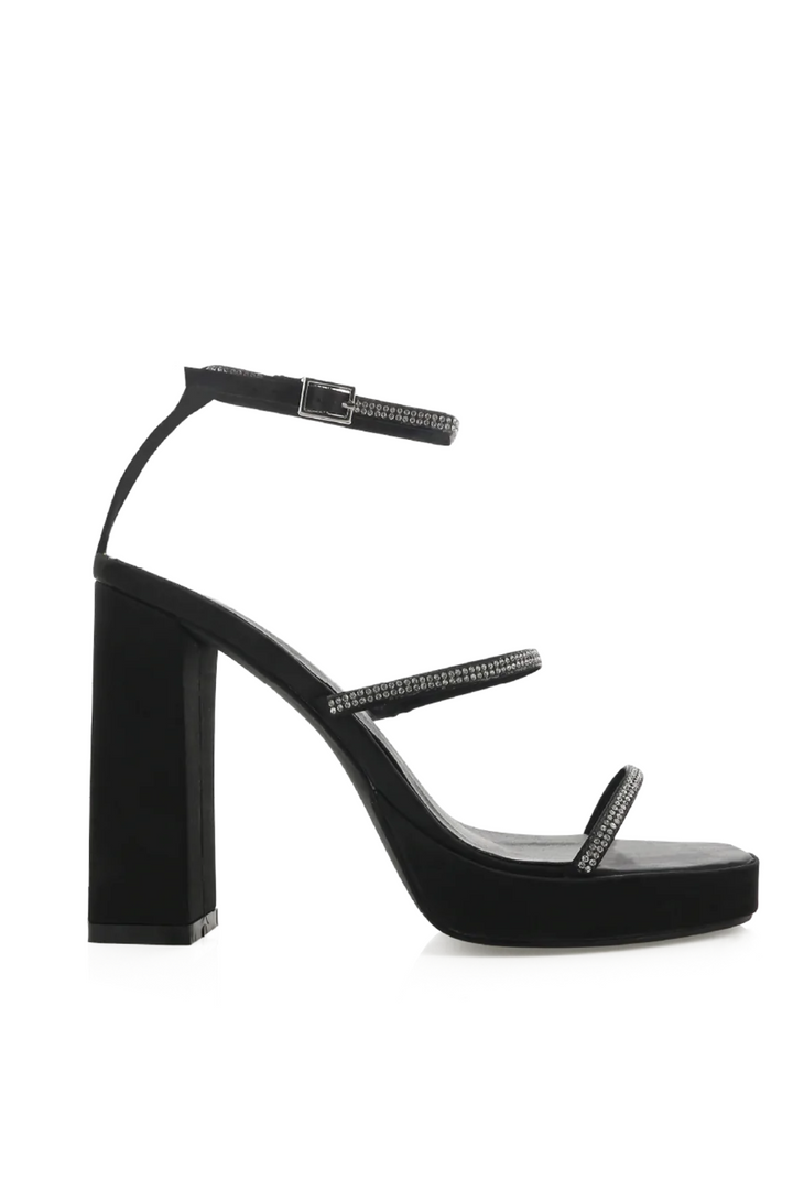 The Talita Black Satin Diamante Platform Heels by Billini