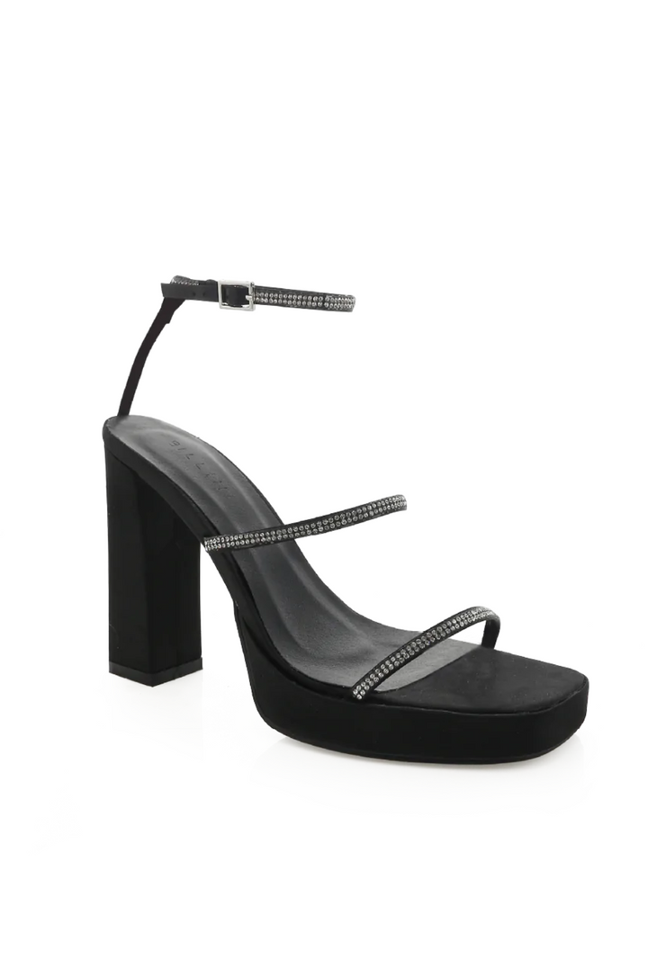 The Talita Black Satin Diamante Platform Heels by Billini