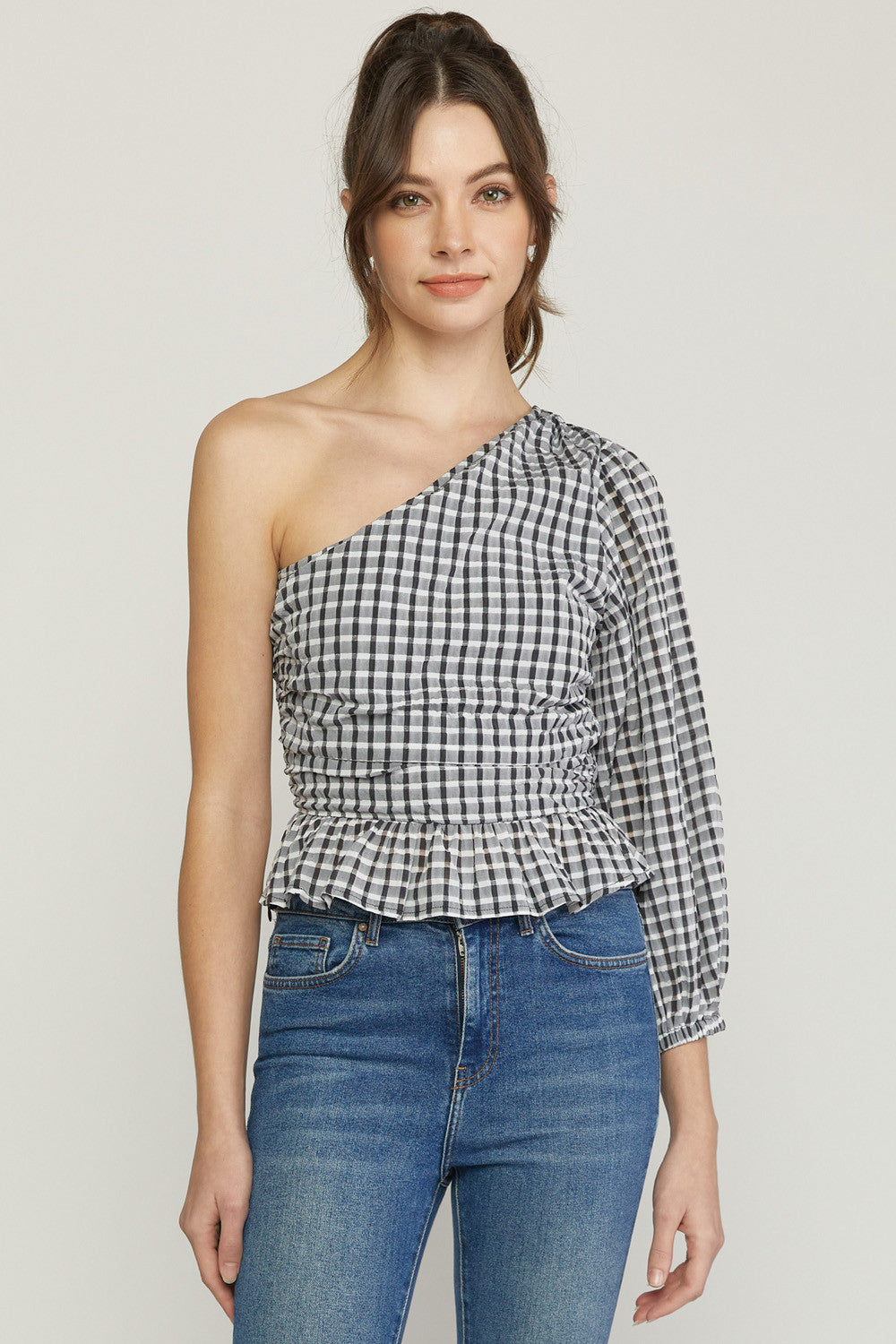 Black and white one shoulder top top