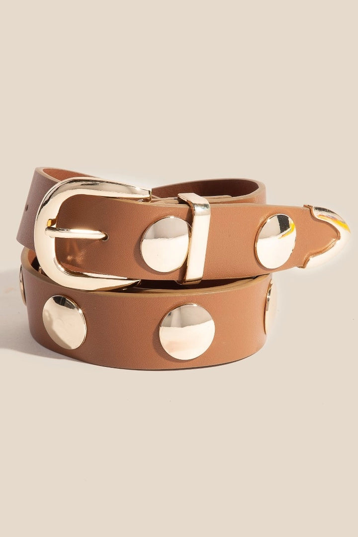 The Metallic Disc Studded Faux Leather Belt