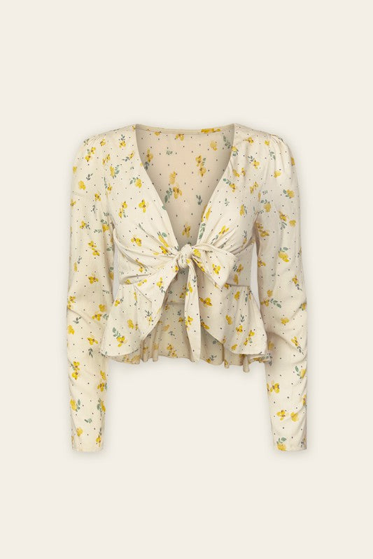 The Buttercup Cream & Yellow Tie-Front Blouse