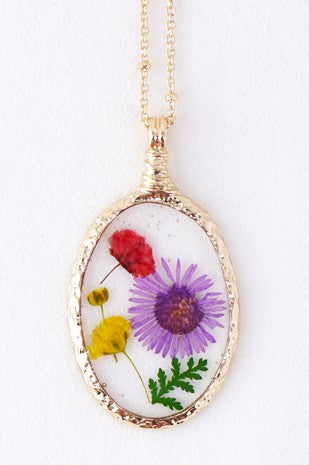 Pressed Flower Gold Chain Pendant Necklace