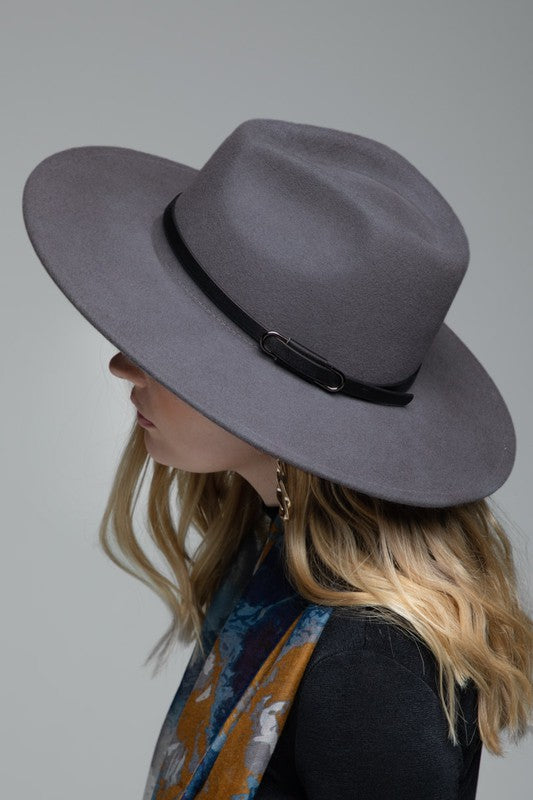 The Ruggine Wool Leather Strap Wide Brim Hat