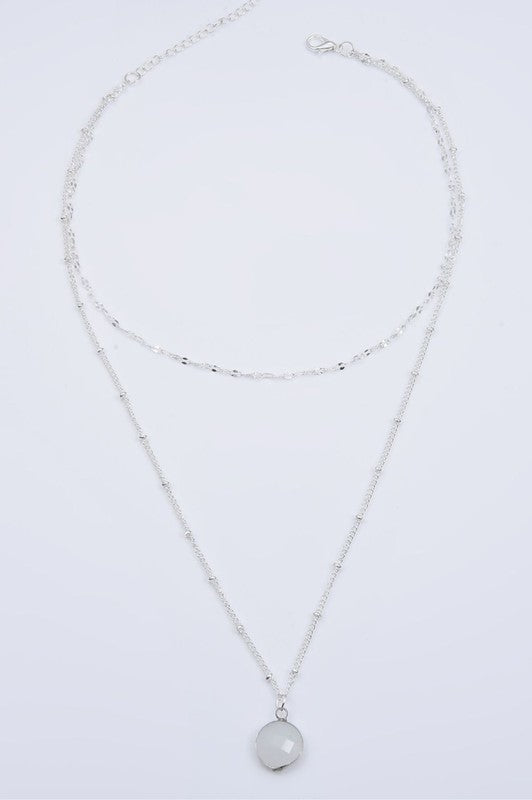 Silver Disc Pendant Double Layer Necklace