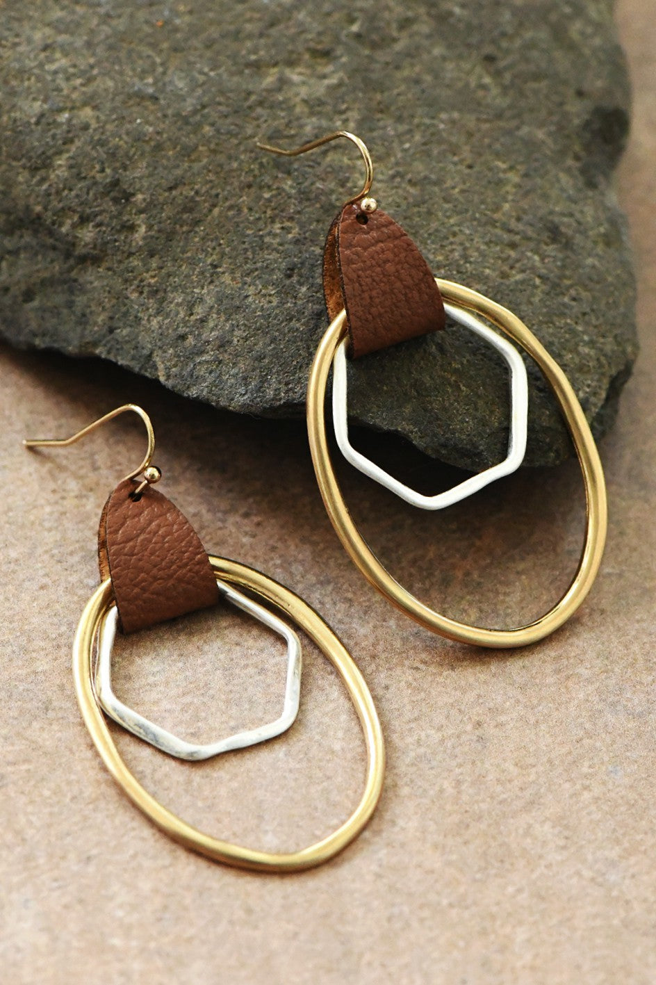 The Oval Drop Earrings with Leather Accent
