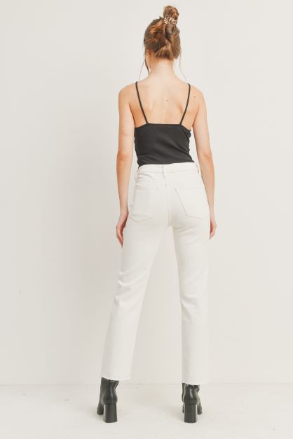 The Camila Cream High Rise Cutoff Straight Leg Jeans