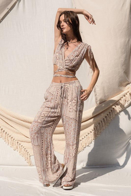 The Maldives Taupe Cropped Top & Palazzo Pant Set