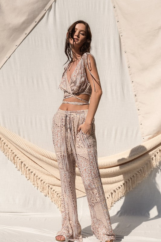 The Maldives Taupe Cropped Top & Palazzo Pant Set