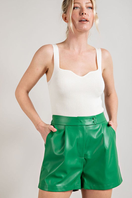 The Del Ray Kelly Green Faux Leather Shorts