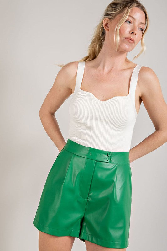 The Del Ray Kelly Green Faux Leather Shorts
