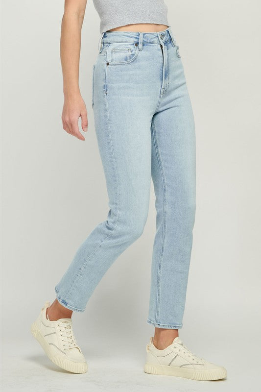 The Mason Medium Light Clean Classic Stretch Mom Jean