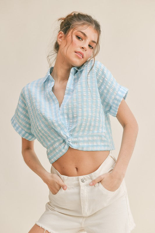 The Picnic Perfect Gingham Twist Front Cropped Top