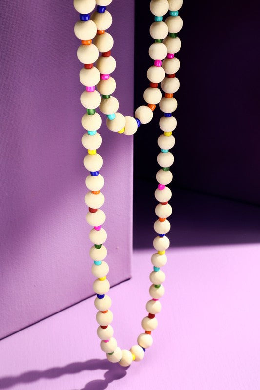 The Natural Wood Beaded Necklace With Accent Colors