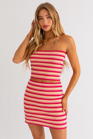 The Read Between The Lines Fuchsia Striped Tube Top