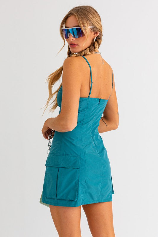 The Tell Me About It Teal Utility Mini Dress