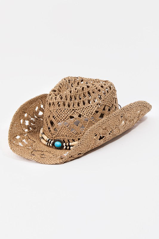 The Straw Braided Beaded Strap Cowboy Hat