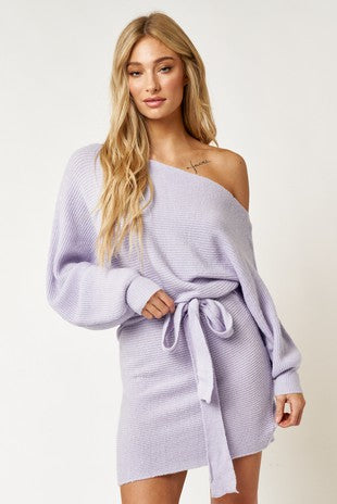 The Lexi Lavender One Shoulder Sweater Mini Dress