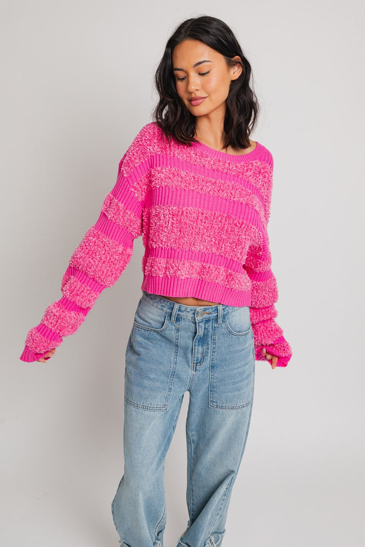 The Left On Read Pink Textured Sweater