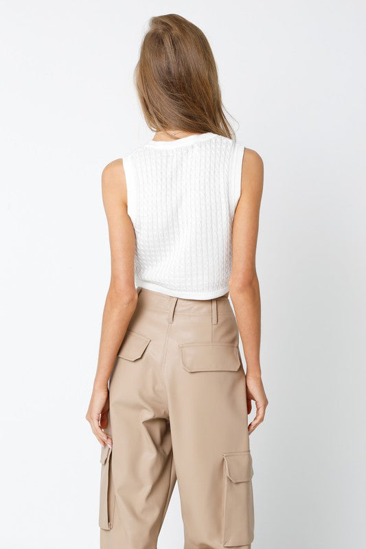 The Korey White Knit Cropped Sweater