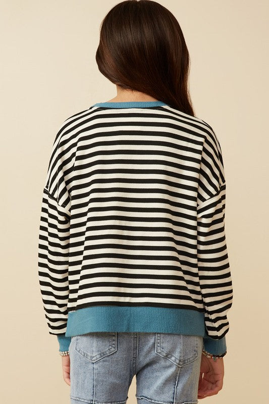 Girls Ribbed Stripe Pullover Top