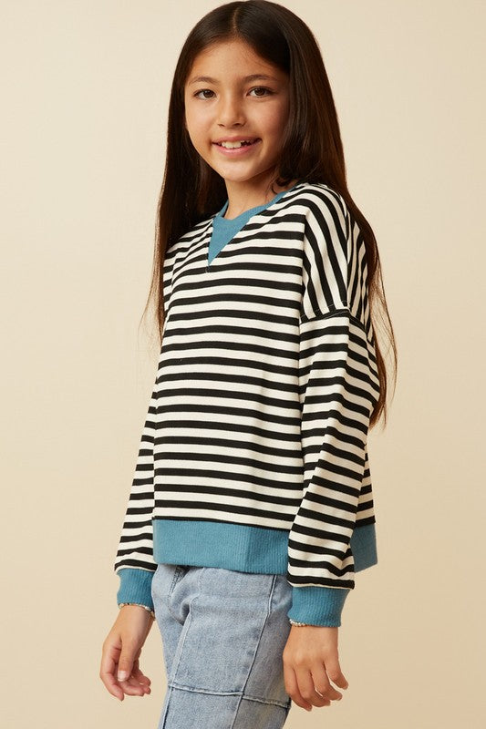 Girls Ribbed Stripe Pullover Top