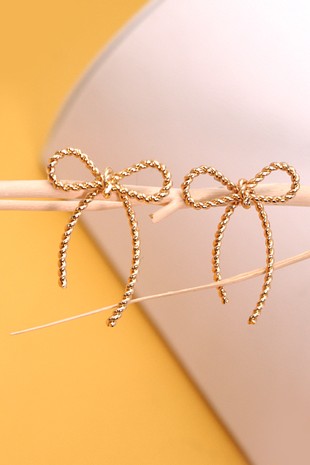 Gold Rope Bow Design Earrings