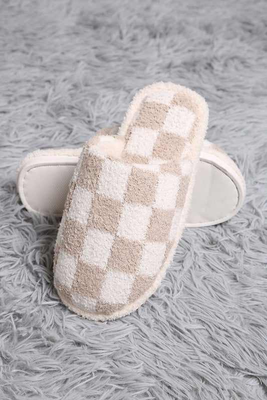 The Fast Lane Beige Checkerboard Slippers