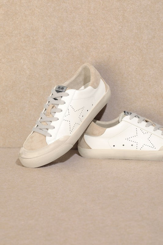 The Sadie White & Beige Star Sneakers