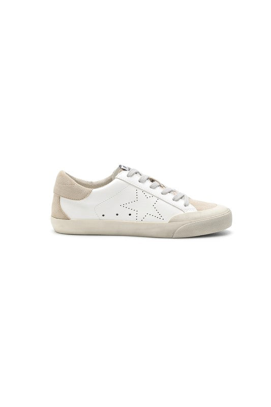 The Sadie White & Beige Star Sneakers