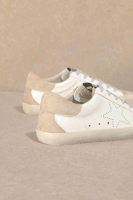 The Sadie White & Beige Star Sneakers